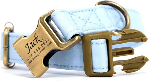 Vista 5 de Collar de perro personalizado con nombre y número de teléfono grabado, collar ajustable personalizado para cachorros, collar de algodón orgánico