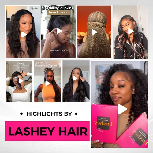 Vista 6 de Extensiones de cabello Lashey con clip, 100% cabello humano real, liso tipo afro, borde invisible, sin costuras, con clip, 3.53 oz, negro natural