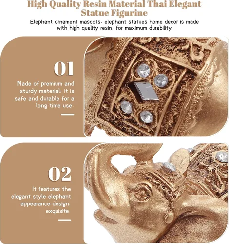 Vista 5 de Elephant Decor for Home, Golden Resin Elephant Statue, 3.5 Inch Feng Shui Figurine for Office Desk & Shelf