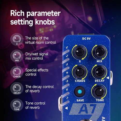 Vista 3 de MOOER A7 - Pedal de efectos para guitarra con reverberación versátil con 7 efectos de reverberación diferentes y función de guardado
