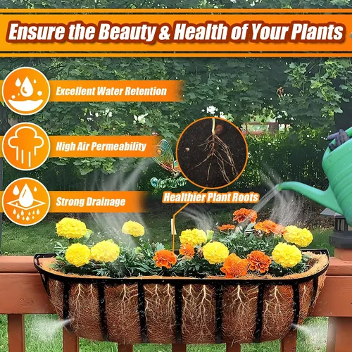 Vista 3 de Sinimaka Revestimientos de coco para macetas de 24 pulgadas, paquete de 4 forros de fibra de coco para macetas, cestas de flores, plantas de jardín