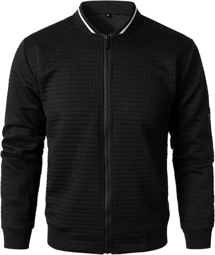 Vista 2 de HOOD CREW Chaquetas casuales ligeras para hombre, chaqueta de bombardero universitario con cremallera