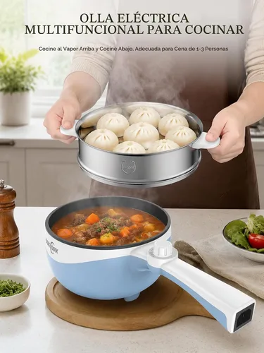 Vista 5 de Audecook Olla Caliente Eléctrica, Mini Sartén Eléctrica Portátil de 1.7L con Ajuste de Potencia, Sartén de Salteado Antiadherente para Ramen