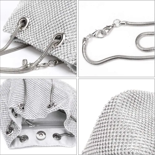 Vista 5 de Bolsa de noche para mujer, tamaño mejorado, con diamantes de imitación, bolsa brillante para fiesta, boda, cita nocturna
