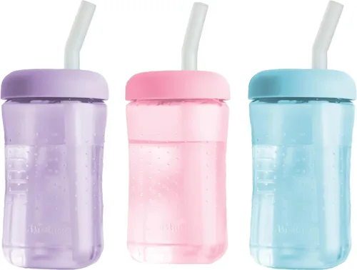 Vista 12 de The First Years Squeeze & Sip - Vaso con popote de silicona, color verde y morado Spill-Proof Toddler Training Cups, Dishwasher Safe, 7 oz, 2