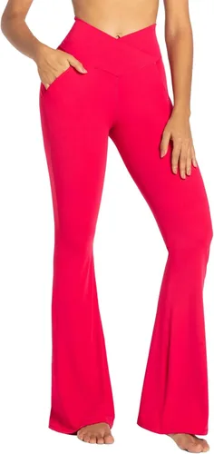 Vista 2 de Sunzel Leggings acampanados para mujer con bolsillos, pantalones de yoga cruzados con control de abdomen, cintura alta y pierna ancha
