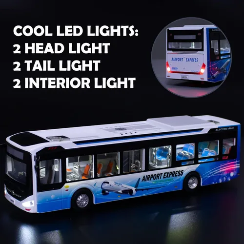 Vista 5 de Juguetes de autobús de fundición a presión 1/42, vehículos de juguete de autobús urbano de metal con luces y puertas que se abren para niños