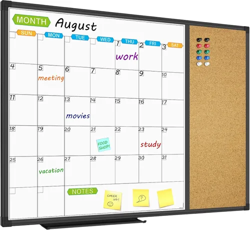 Vista 10 de JILoffice Calendario magnético con combinación de pizarra blanca y tablero de corchos de anuncios, tablero combinado de 24 x 18 pulgadas, marco