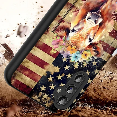 Vista 2 de Funda híbrida de doble capa con función atril para Samsung Galaxy A16 5G de 6.9 pulgadas, diseño de vaca con bandera estadounidense