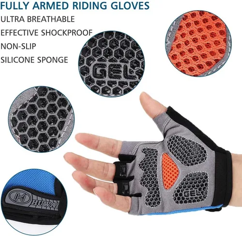 Vista 2 de Accmor Guantes de ciclismo para hombres y mujeres, guantes de ciclismo de medio dedo, guantes de bicicleta de carretera MTB, guantes antideslizantes