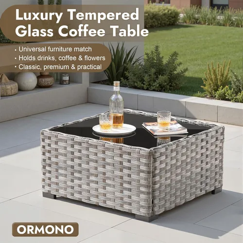 Vista 6 de Juego de muebles de patio de 6 piezas, sofá modular de mimbre para exteriores con mesa auxiliar, cómodos cojines, moderno sofá modular de ratán