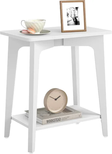 Vista 7 de VASAGLE Colección MAEZO - Mesa auxiliar, Mesa auxiliar rectangular pequeña de 2 niveles, 11.8 x 18.9 x 21.8 pulgadas, Mesita de noche con patas