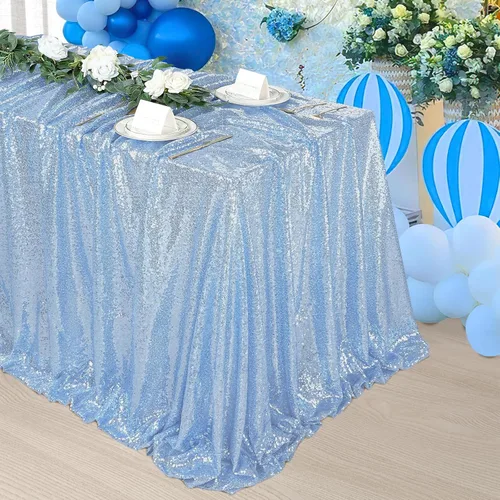 Vista 2 de Mantel brillante de 48.0 x 79.9 in, con lentejuelas doradas, para decoración de mesa de Halloween Azul bebé