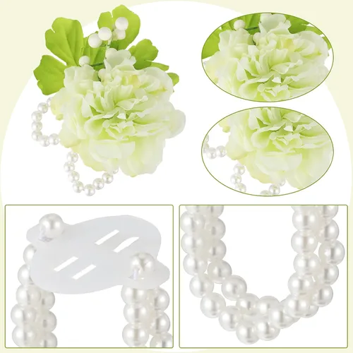 Vista 4 de Waydress Pulsera de pulsera elástica de perlas para boda, ramillete de perlas, pulsera elástica de perlas para boda