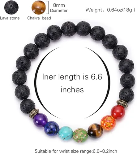 Vista 2 de Brazalete GelConnie de piedras de lava 7 chakras 032 pulgadas piedra natural para curación alivio del estrés yoga ansiedad aromaterapia difusor