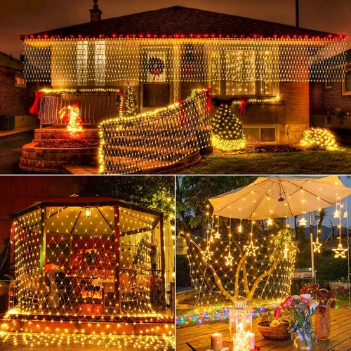 Vista 5 de LYHOPE 360 luces LED de Navidad de 12 x 5 pies, 11 modos de luces de red de Navidad de 30 V, luz de red decorativa de malla que cambia