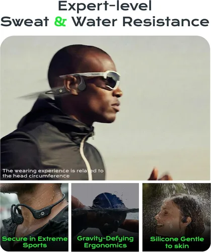 Vista 6 de DEMICEA Auriculares deportivos de oído abierto, auriculares inalámbricos de conducción ósea de silicona suave, graves potentes, duración de 10