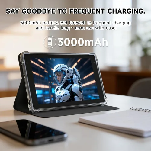 Vista 5 de WUIUHOU Tablet Android 14 de 7 pulgadas, tablet con funda, 8 GB de RAM (3 GB+5 GB extendido) y 32 GB de ROM, batería de 3000 mAh, cámara doble