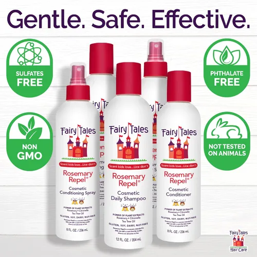 Vista 5 de Fairy Tales Rosemary Repel Champú diario para niños, 12 fl oz., Acondicionador, 8 fl oz. & Espray acondicionador, 8 fl oz. Star Trio – A los niños