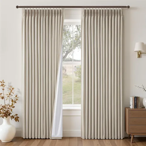 Vista 30 de Topfinel - Cortinas opacas plisadas de 96 pulgadas para dormitorio, 2 paneles Natural