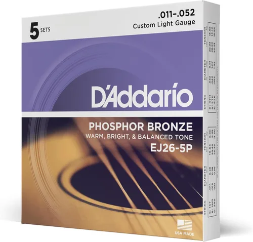 Vista 27 de Cuerdas para guitarra acústica de bronce fosforado D'Addario, blanco negro rojo azul