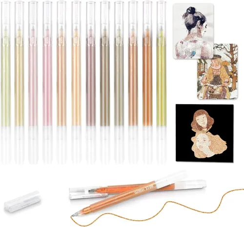 Vista 14 de Bolígrafos de gel con purpurina de 80 colores para libros de colorear para adultos y papel negro, punta fina suave de 0.039 in, gran capacidad