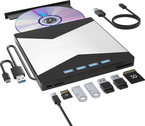 Vista 8 de Wbacon Unidad externa de CD/DVD para ordenador portátil, 7 en 1 unidad