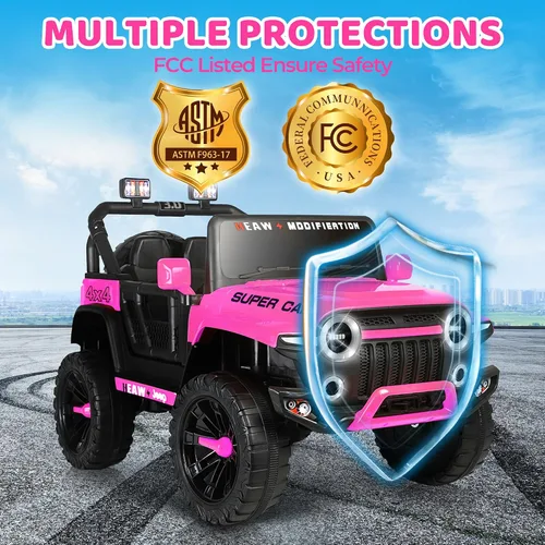 Vista 7 de Juguetes de paseo de 24 V para niños, camión eléctrico 4WD de 2 plazas con control remoto parental, Jeep rosa para niñas, 3 velocidades, suspensión
