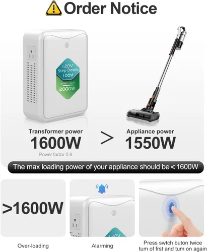 Vista 6 de ZHENGXI Convertidor de voltaje de 120v a 100v 2000W transformador reductor, sin ruido, diez funciones de protección, usando electrodomésticos