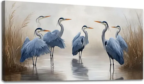 Vista 6 de 20"x 40" Canvas Wall Art Blue Heron Sea Bird Wild Bird Coastal Birds Vintage Heron Herons Blue Framed Pictures Painting Prints Large Wall Art for