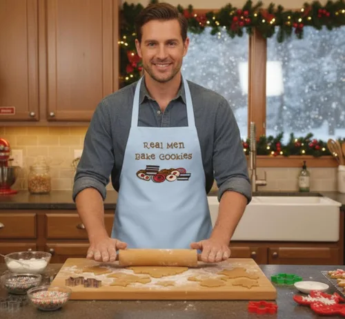 Vista 3 de CoolAprons Delantal blanco divertido para hombres reales que hornean galletas – Regalo de cocina y repostería para papás, esposos, novios o hombres