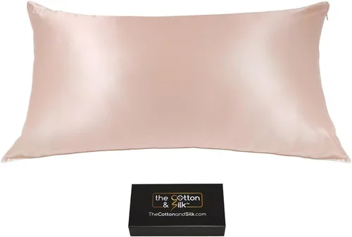 Vista 42 de Funda de almohada de seda de morera 22 Momme (cierre envolvente en la parte posterior), colección elegante, tamaño Queen, caramelo + crema