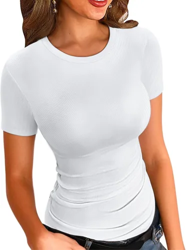 Vista 19 de VICHYIE Fall Clothes Womens Crewneck Ribbed Long Sleeve Shirts Slim Fitted Tee Casual Basic Tshirt Top Negro