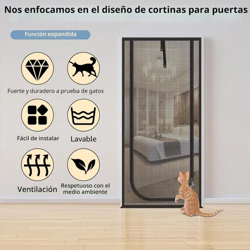 Vista 4 de QWR Puerta mosquitera mejorada para mascotas que se adapta a puertas de hasta 30 x 80 pulgadas, puerta de malla resistente a prueba de gatos