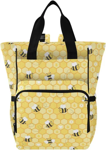 Vista 26 de Emelivor Bolsa de pañales con diseño de panal de abejas, con bolsillos aislados, bolsa organizadora de pañales para niños y niñas, unisex