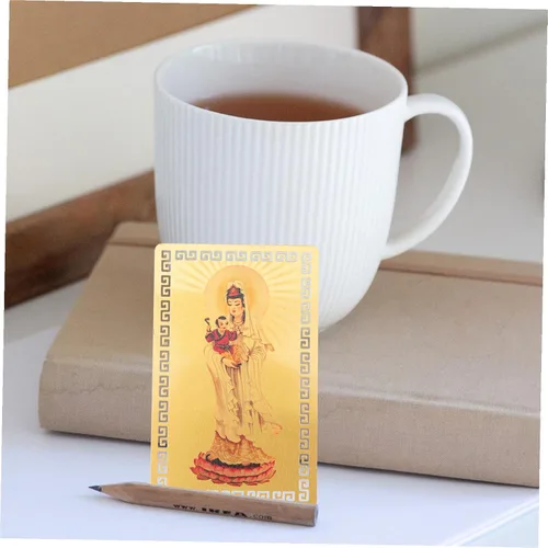 Vista 6 de Tarjeta religiosa de metal de Feng Wealth para Guanyin, estilo decorativo de la suerte, meditación de éxito en la pared, decoración budista Shui