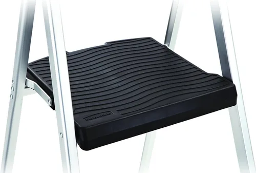 Vista 5 de Rubbermaid Escalera de 2 escalones, Taburete Escalón Plegable Ligero de Aluminio con Superficie Superior para Proyectos, Plateado, Probado según