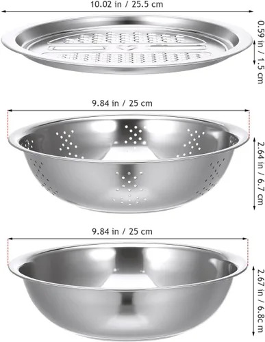 Vista 4 de iplusmile Cesta de drenaje multifuncional de acero inoxidable de 10.03 pulgadas con trituradora, colador de cocina para lavar y preparar frutas