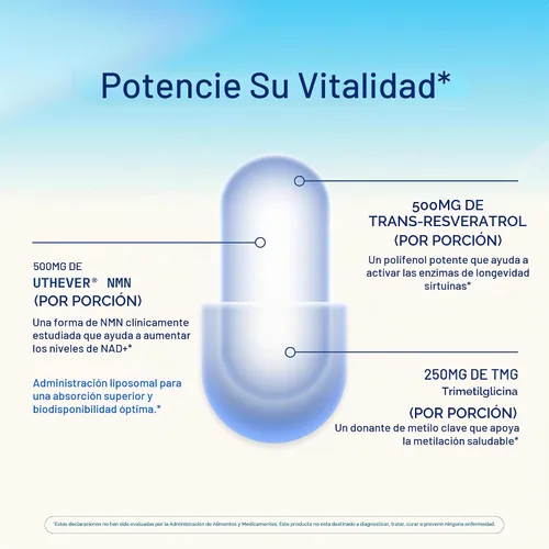 Vista 5 de Liposomal NMN Pro Complete (90 Cápsulas) - Liposomal Uthever NMN, Trans-Resveratrol, TMG