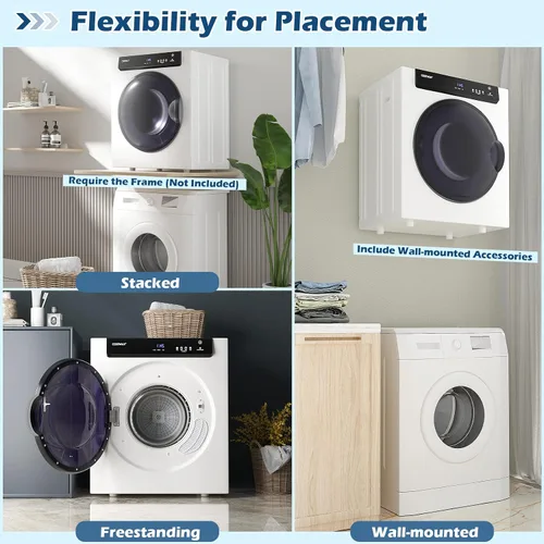 Vista 9 de COSTWAY Secadora portátil compacta, con panel táctil, 2 modos, 3 potencias de calefacción y ventilación de escape ajustable, secadora de ropa