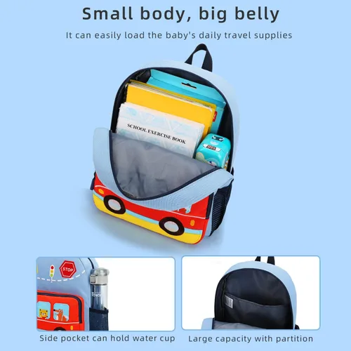 Vista 4 de willikiva Mochila Infantil con Dinosaurio en Coche para Niños y Niñas, Mochila para Preescolar, Impermeable, Tamaño único, Moderno Fiesta de música