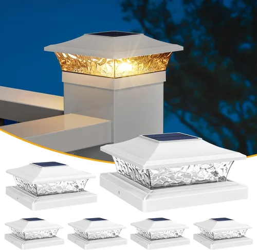 Vista 12 de APONUO - Luces solares para punta de poste con 8 colores RGB sólidos y flujo multicolor - Paquete de 4 luces solares para postes de 6x6, IP65