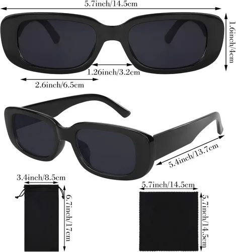 Vista 2 de URATOT Gafas de sol rectangulares pequeñas para mujer estilo retro estilo vintage con marco ancho con bolsa de almacenamiento