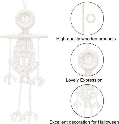 Vista 3 de FREEBLOSS Kit de esqueleto de macramé para Halloween, decoración de macramé con instrucciones (idioma español no garantizado), decoración de fiesta