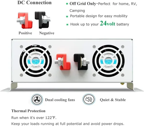 Vista 3 de WZRELB 3000W 24V Inversor de onda sinusoidal pura de energía solar DC a convertidor de CA de 110V (RBP300024W)
