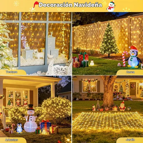 Vista 6 de JMEXSUSS Red de luces de malla para exteriores, 200 luces LED de 9.8 pies x 6.6 pies, luz de red de Navidad al aire libre, impermeable, luz