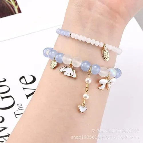 Vista 2 de ACCENE Juego de collares y pulseras Kawaii con diseño de anime, bonito collar para parejasamigos del pecho y pulseras magnéticas de dibujos animados