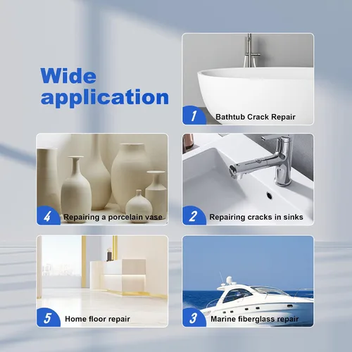 Vista 5 de Kit de reparación de bañera blanco, excelente para ducha de fibra de vidrio marina, fregadero de porcelana, cerámica, parche de bañera de acrílico