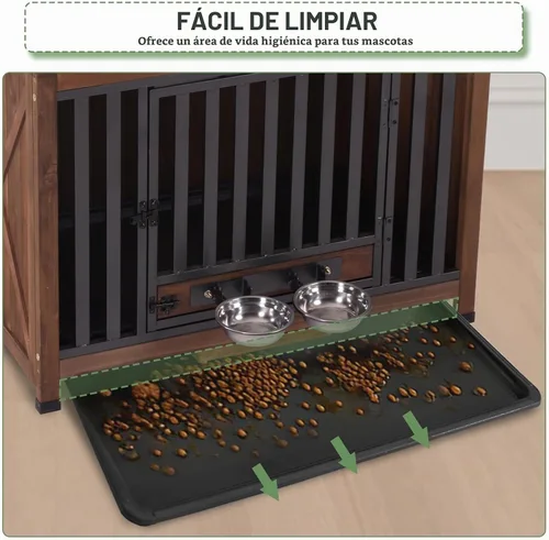 Vista 6 de Muebles de jaula para perros de 33.3 pulgadas, jaulas plegables para perros con cuencos giratorios de 360°, jaula de madera para cachorros con marco