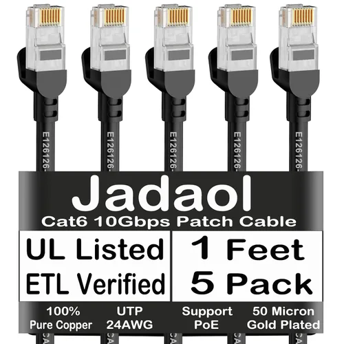Vista 19 de Cable Ethernet Cat 6 de 1 pie (paquete de 6), para exteriores e interiores, compatible con red Cat7 de 10 Gbps, cable de conexión LAN plano